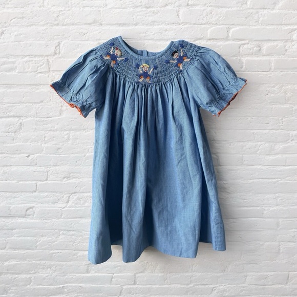 Amanda Remembered // Blue Smocked Cheerleader Kids Dress - Picture 1 of 6